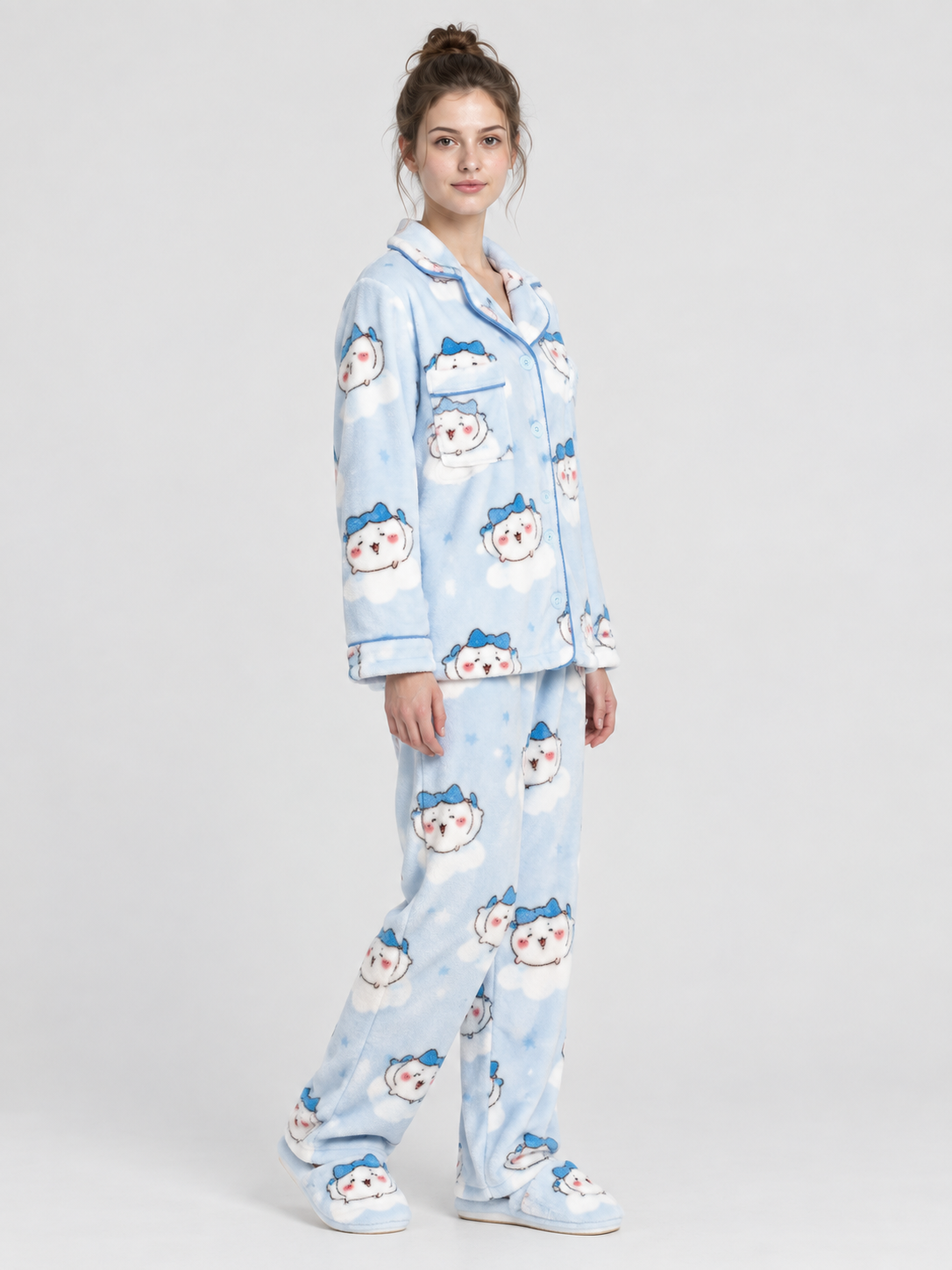 Flannel Pajama Set with Cartoon Print