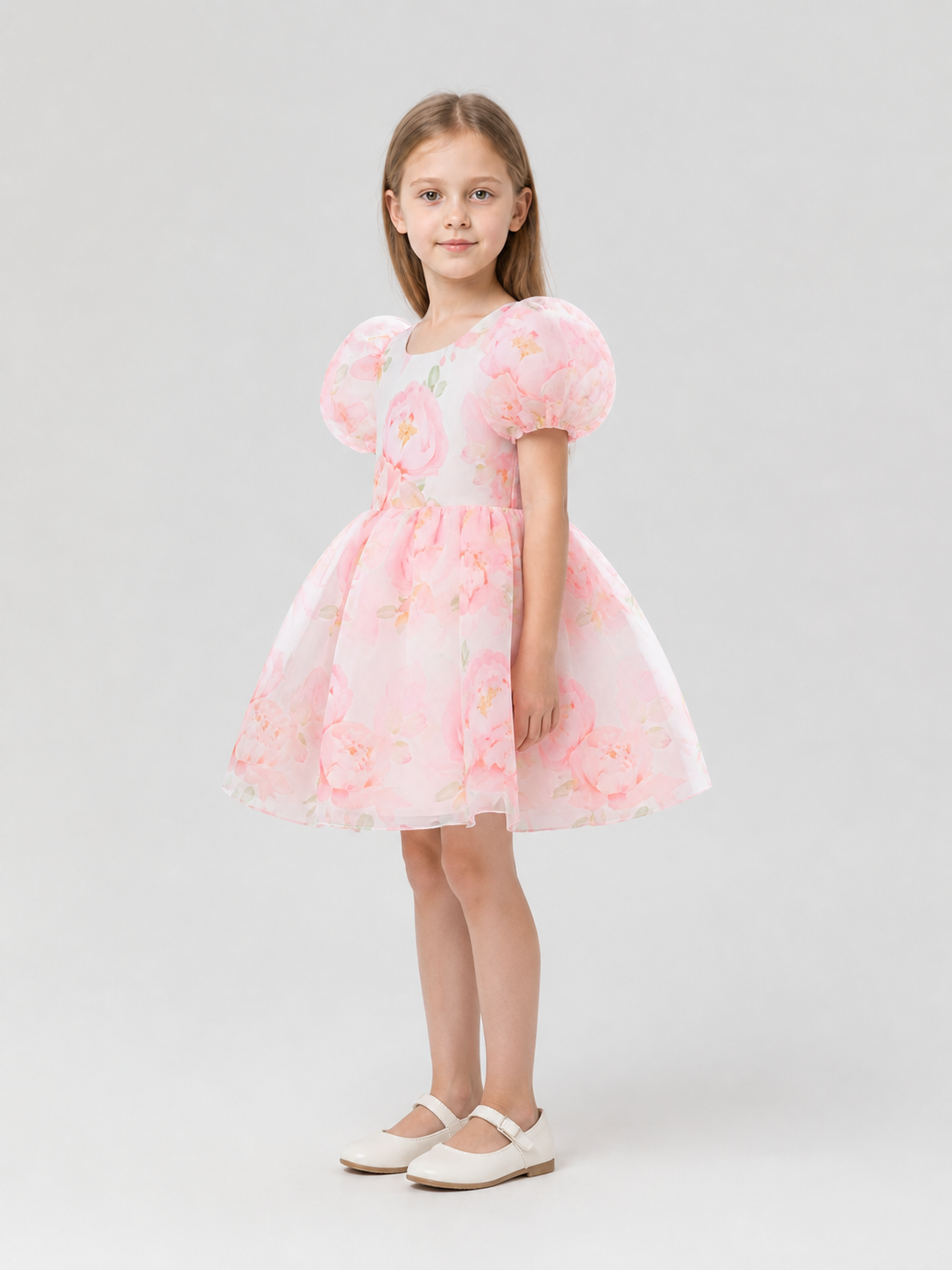 Princess Dress with Floral Print and Full Skirt side view