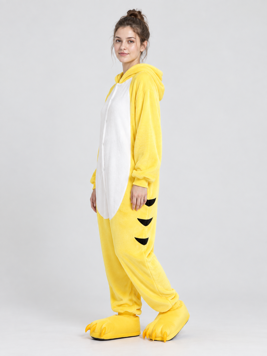 Yellow Plush Pajama Jumpsuit with Hood and Socks