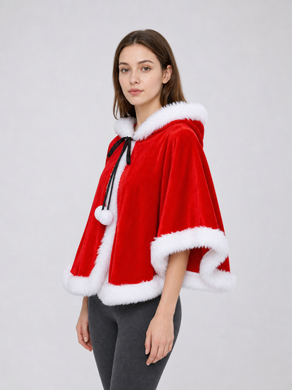 Christmas Hooded Cape with White Trim
