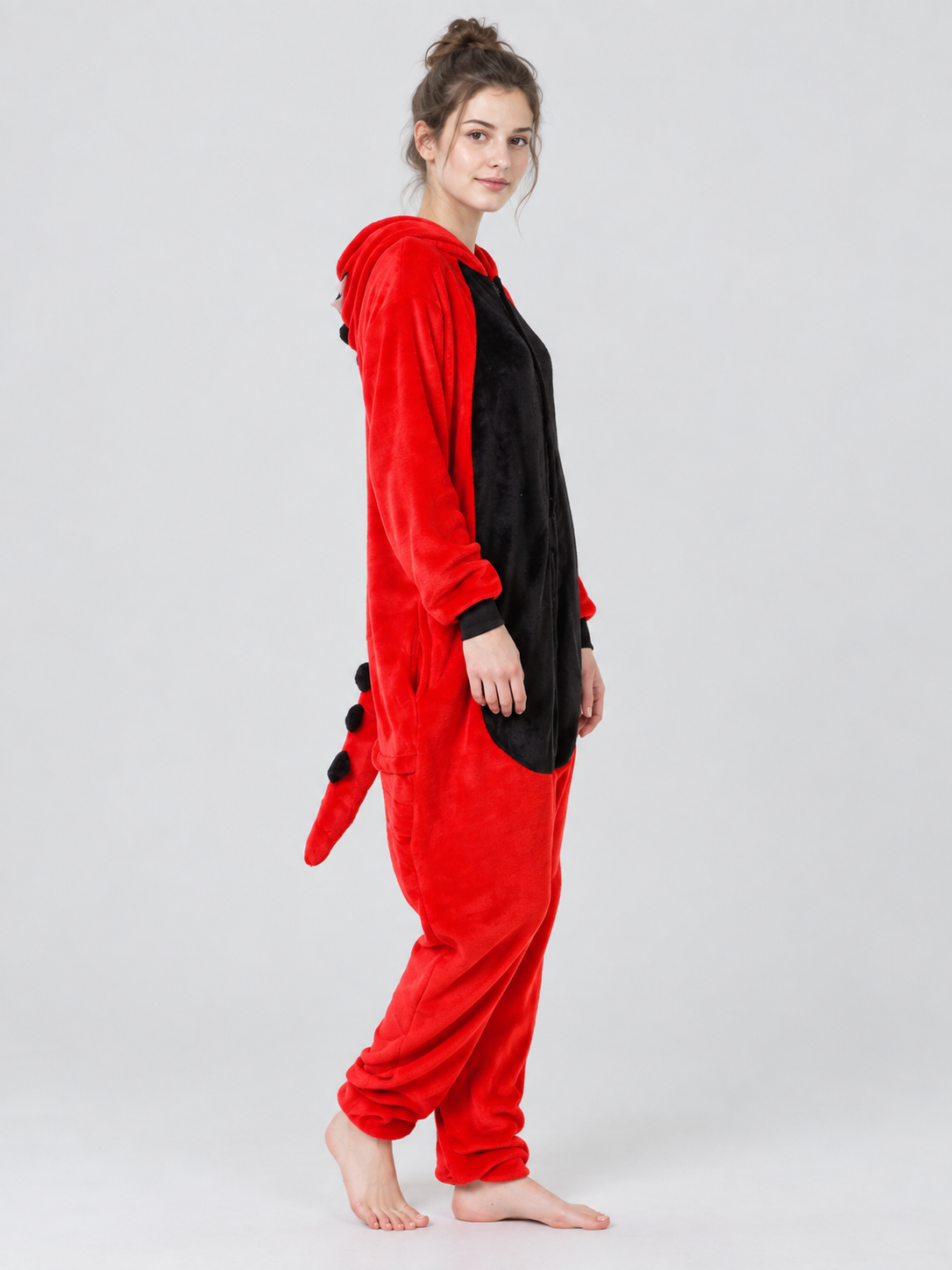 Red and Black Flannel Hooded Pajama Jumpsuit
