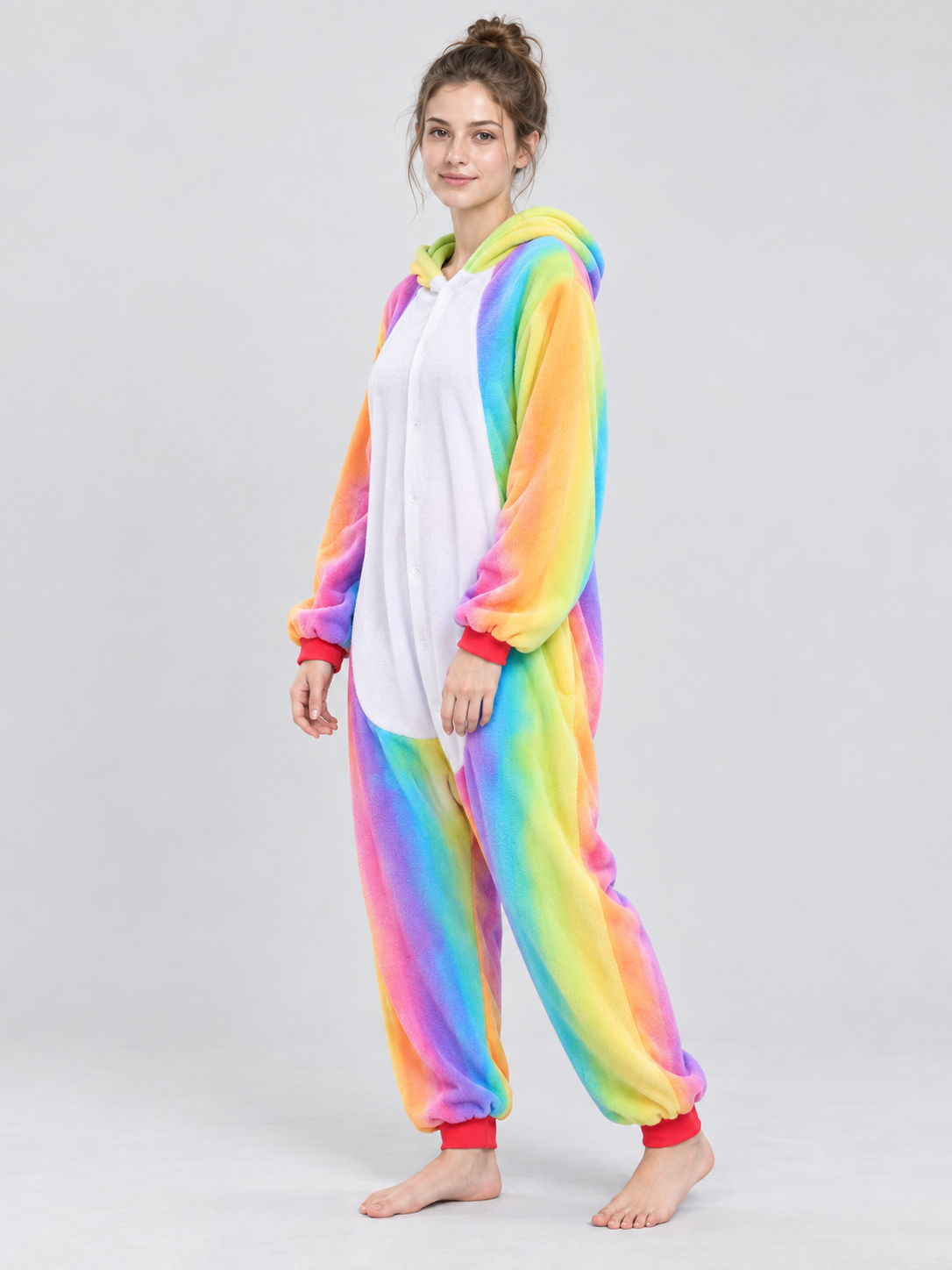 Multicolor Flannel Hooded Pajama Jumpsuit