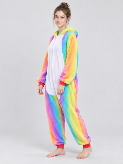 Multicolor Flannel Hooded Pajama Jumpsuit