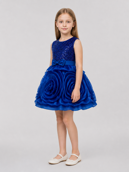 Princess Dress with Sequins and Roses, Blue side view