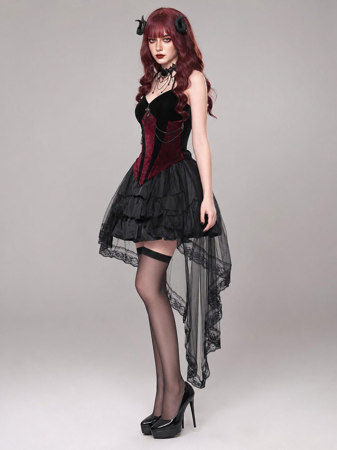 Gothic Dress with Corset Panel and Full Skirt