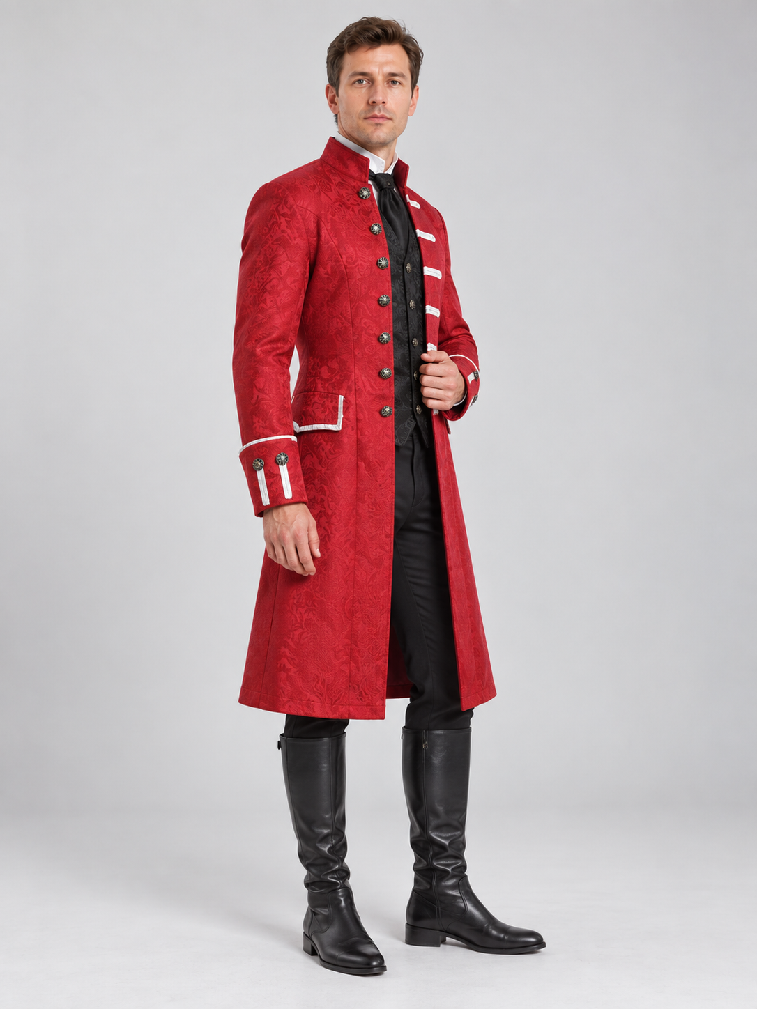 Long Gothic Red Coat with White Trim