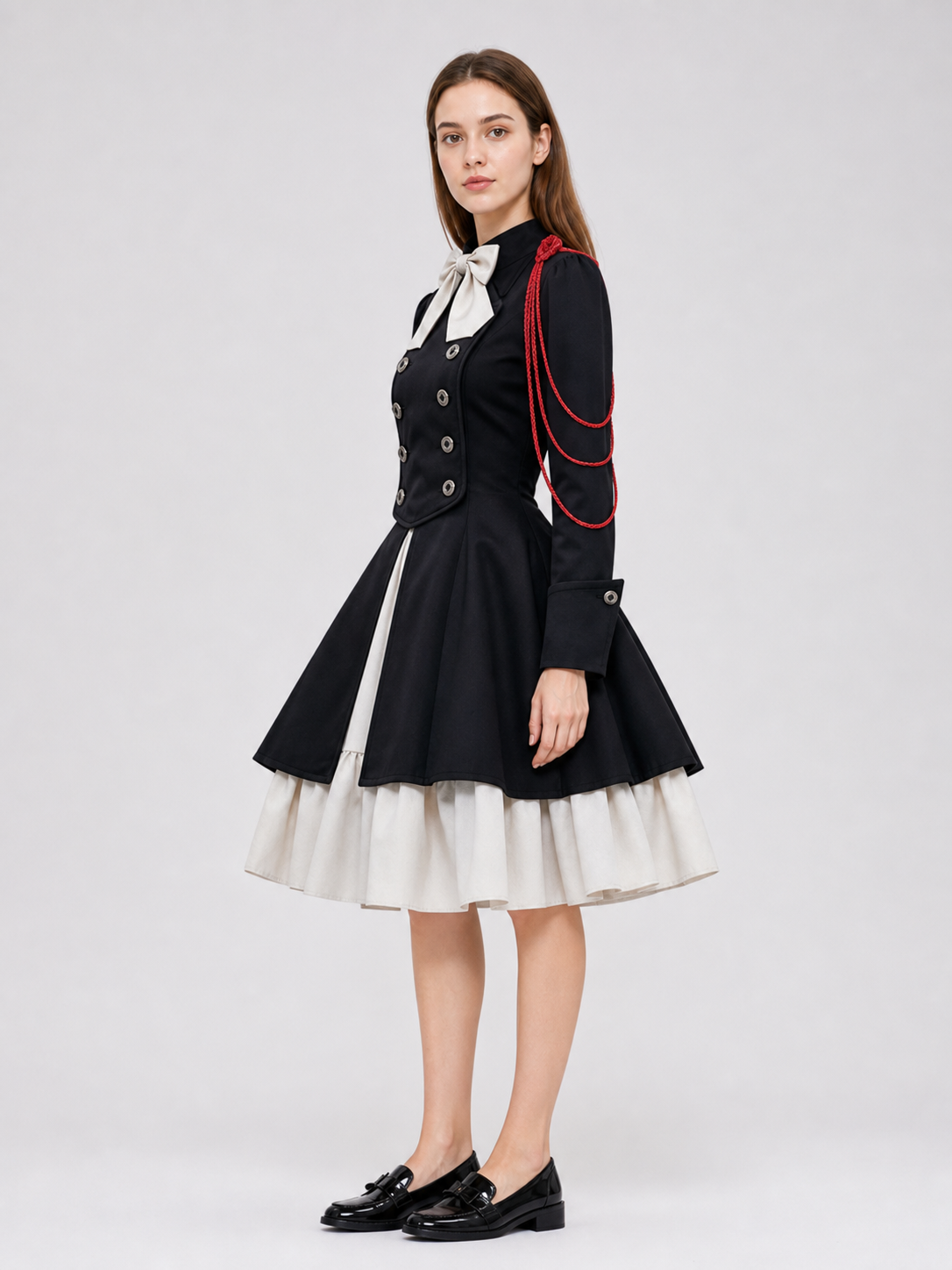 Gothic Dress with Double Rows of Buttons and a Bow