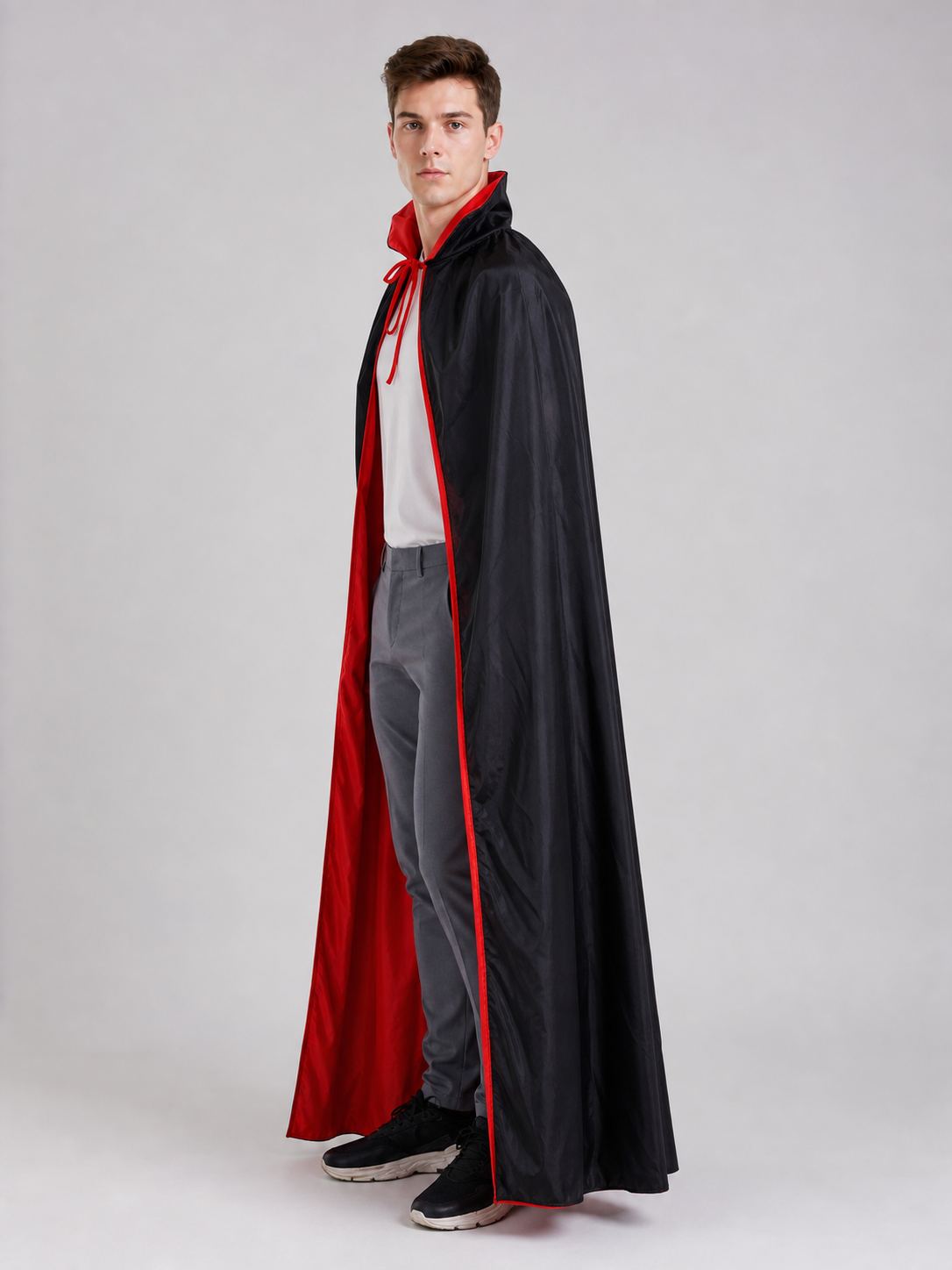 Black-and-Red Hooded Costume Cloak