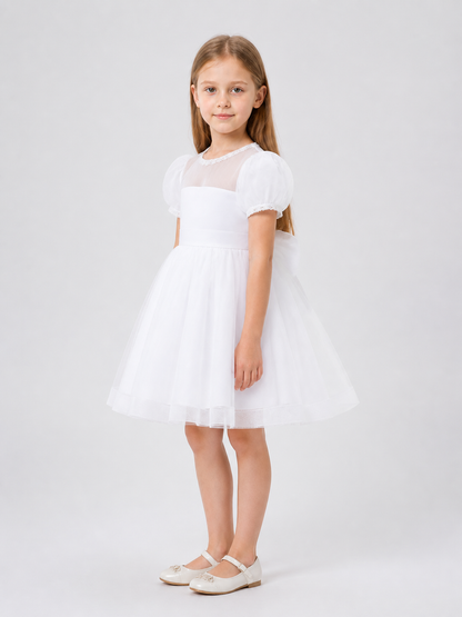 White Princess Dress for Girls with a Full Skirt