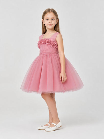 Girls' dressy dress with a full skirt and bow side view