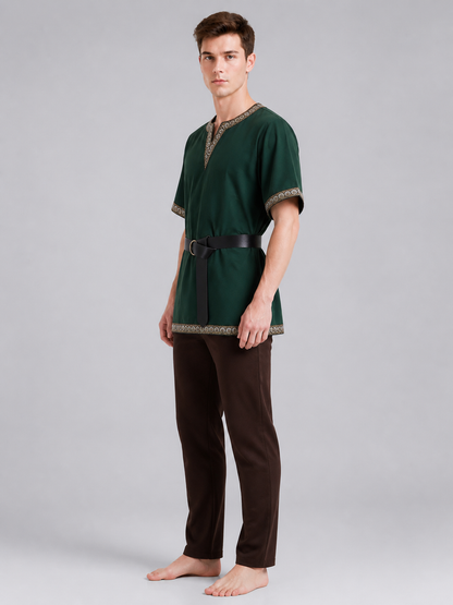 Medieval-Style Shirt with Black Belt, V-Neck
