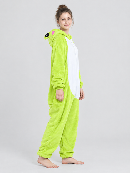 Hooded One-Piece Pajama with Cartoon Design