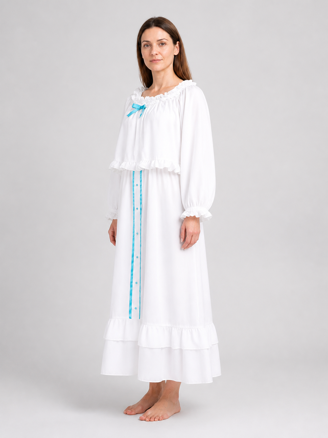 Amiya Arknights Pajama Dress, White, Long Sleeves side view