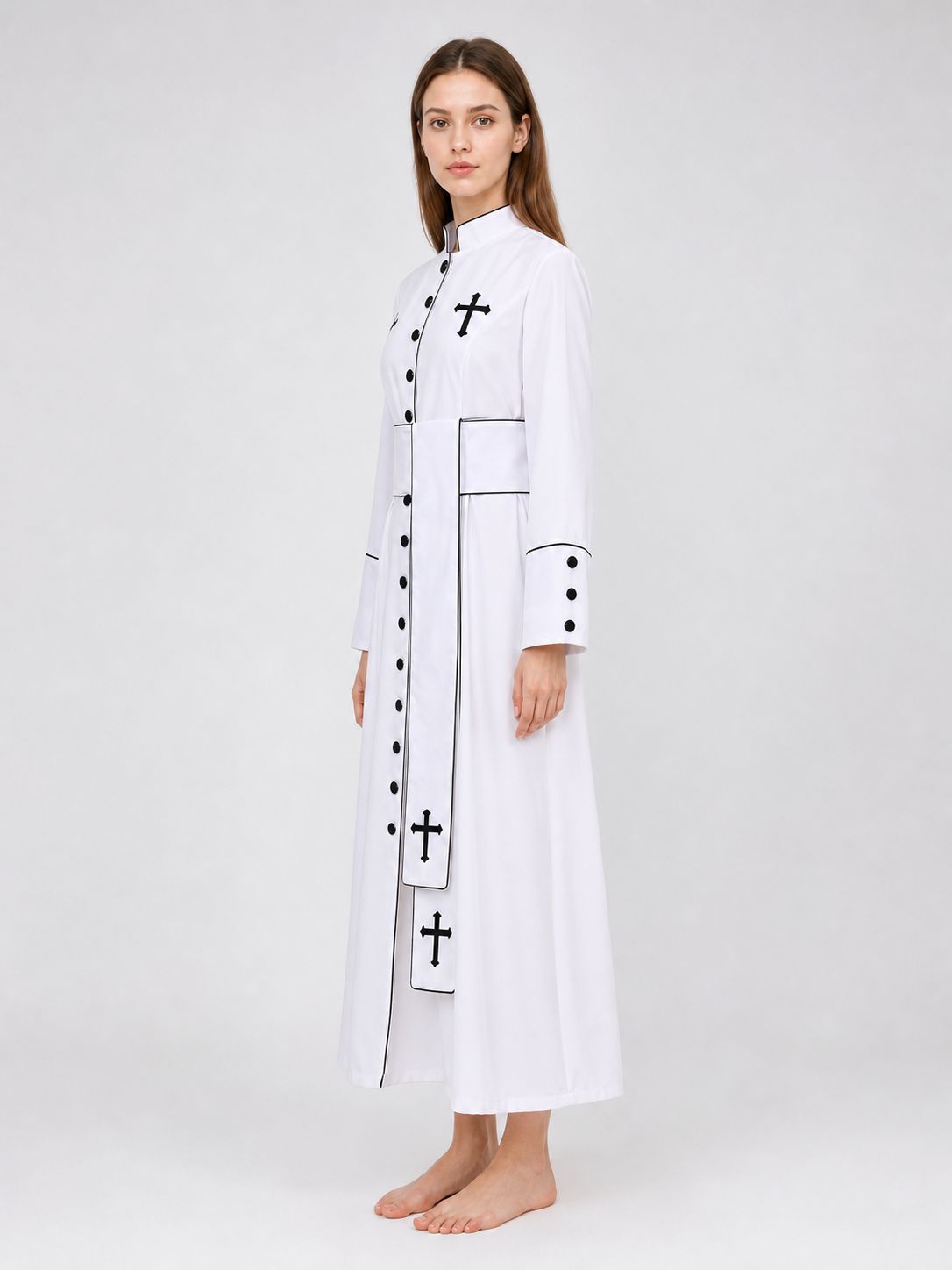 Carnival Robe with Crosses, White with Black Trim
