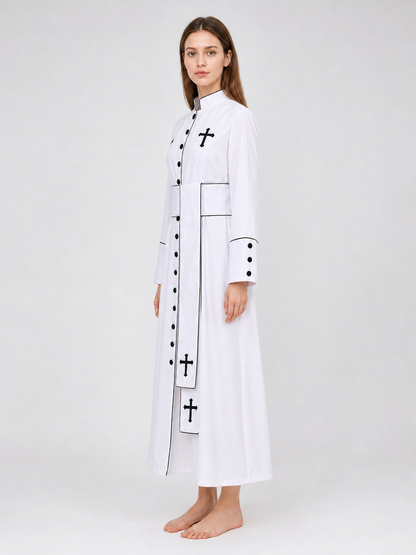 Carnival Robe with Crosses, White with Black Trim
