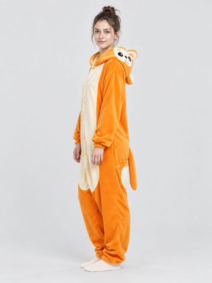 Orange Jumpsuit Pajama with Cream Insert and Hood
