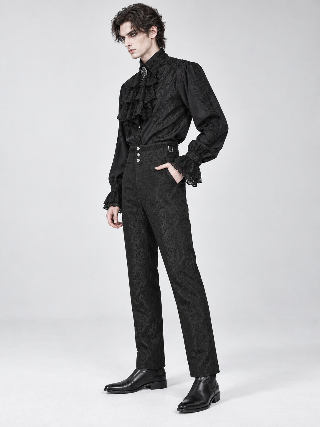 Black cosplay pants with a raised pattern