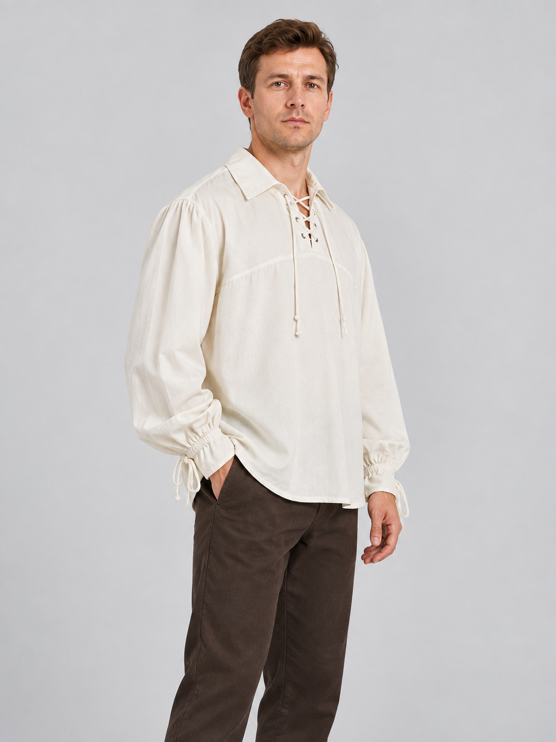 White Medieval-Style Shirt with Lacing
