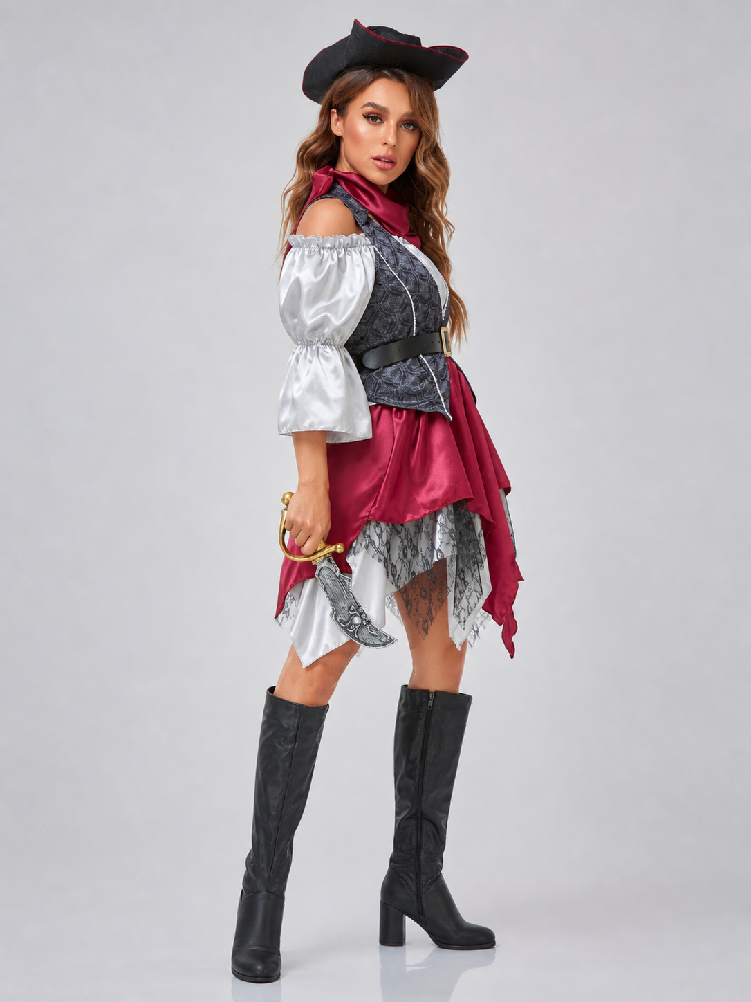 Pirate Costume with Vest and Asymmetrical Skirt