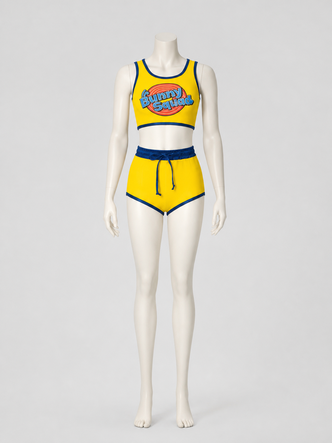 Yellow athletic set: cropped top and shorts side view