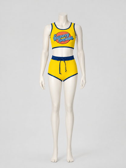 Yellow athletic set: cropped top and shorts side view