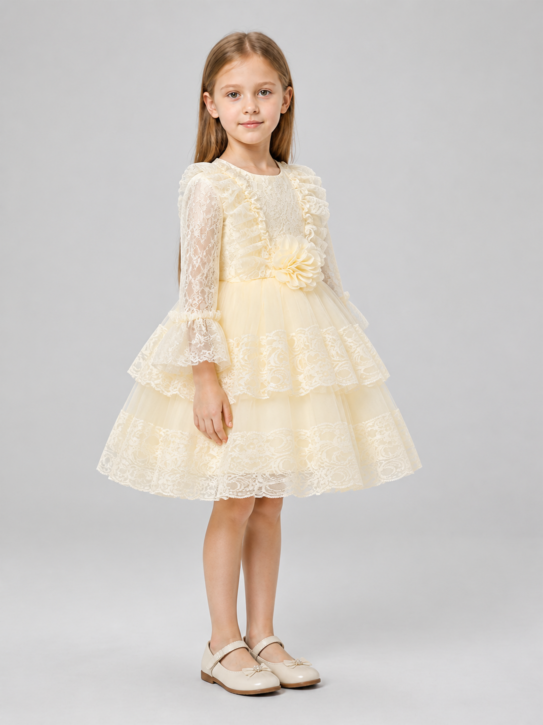 Festive Dress with a Full Tulle Skirt and Lace side view