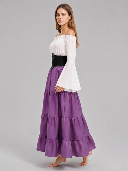 Dress with a Corset, Tiered Skirt, and Ruffles side view