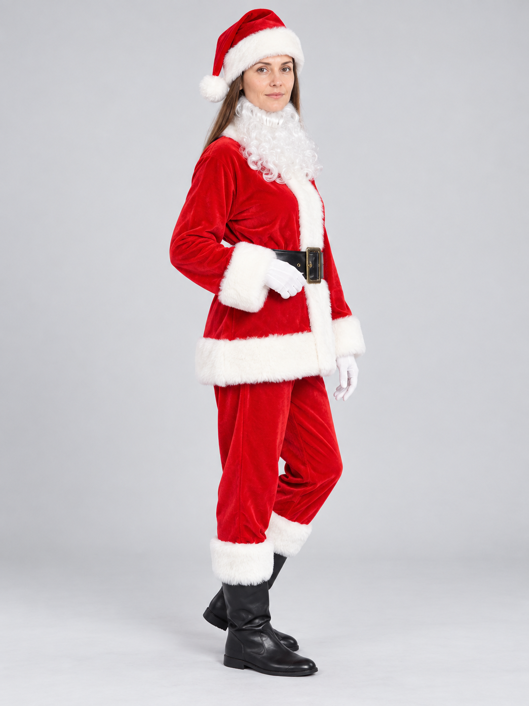Santa Claus costume with beard and hat side view