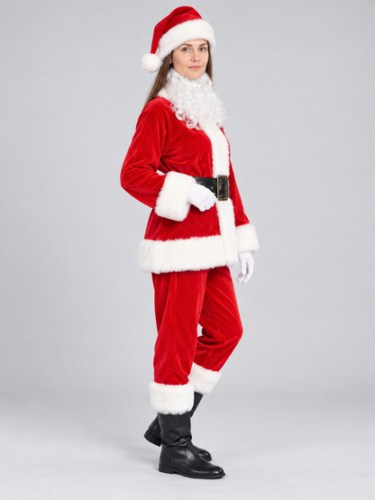 Santa Claus costume with beard and hat side view