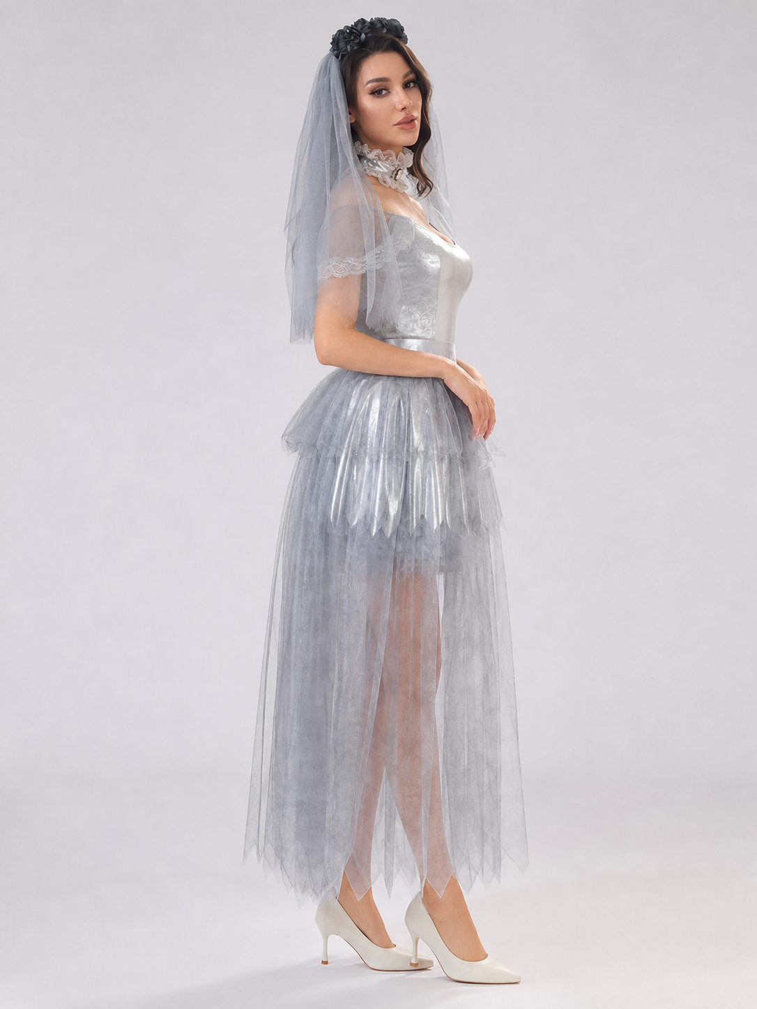 Halloween Cosplay Dress with a Ripped Skirt