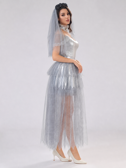 Halloween Cosplay Dress with a Ripped Skirt