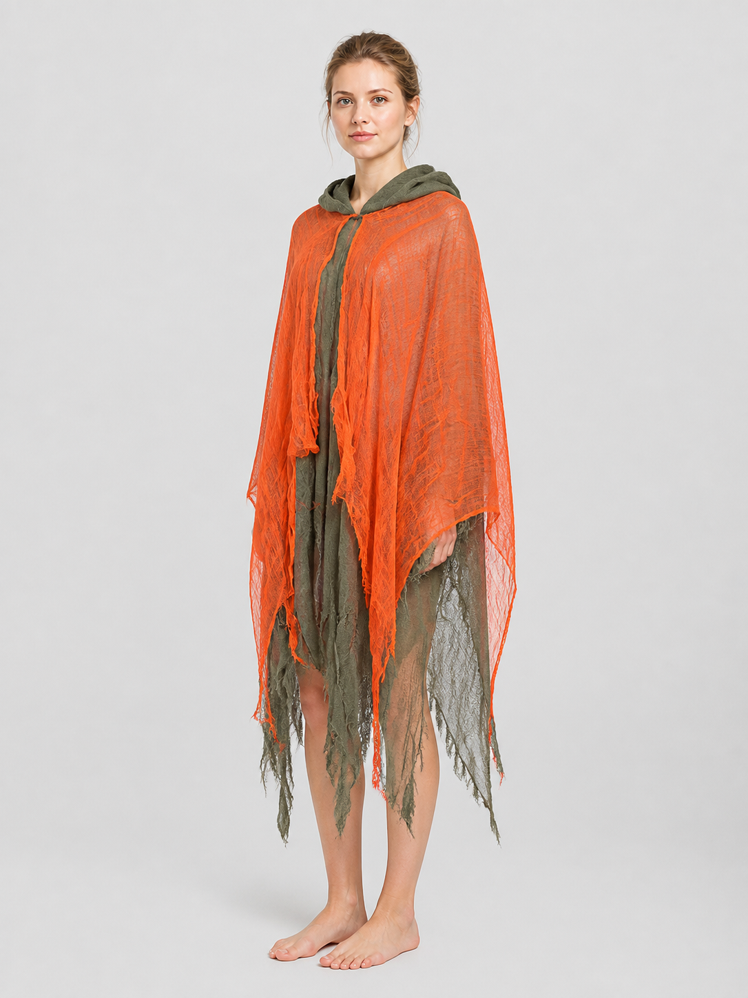 Halloween Hooded Grim Reaper Cloak, Tattered side view