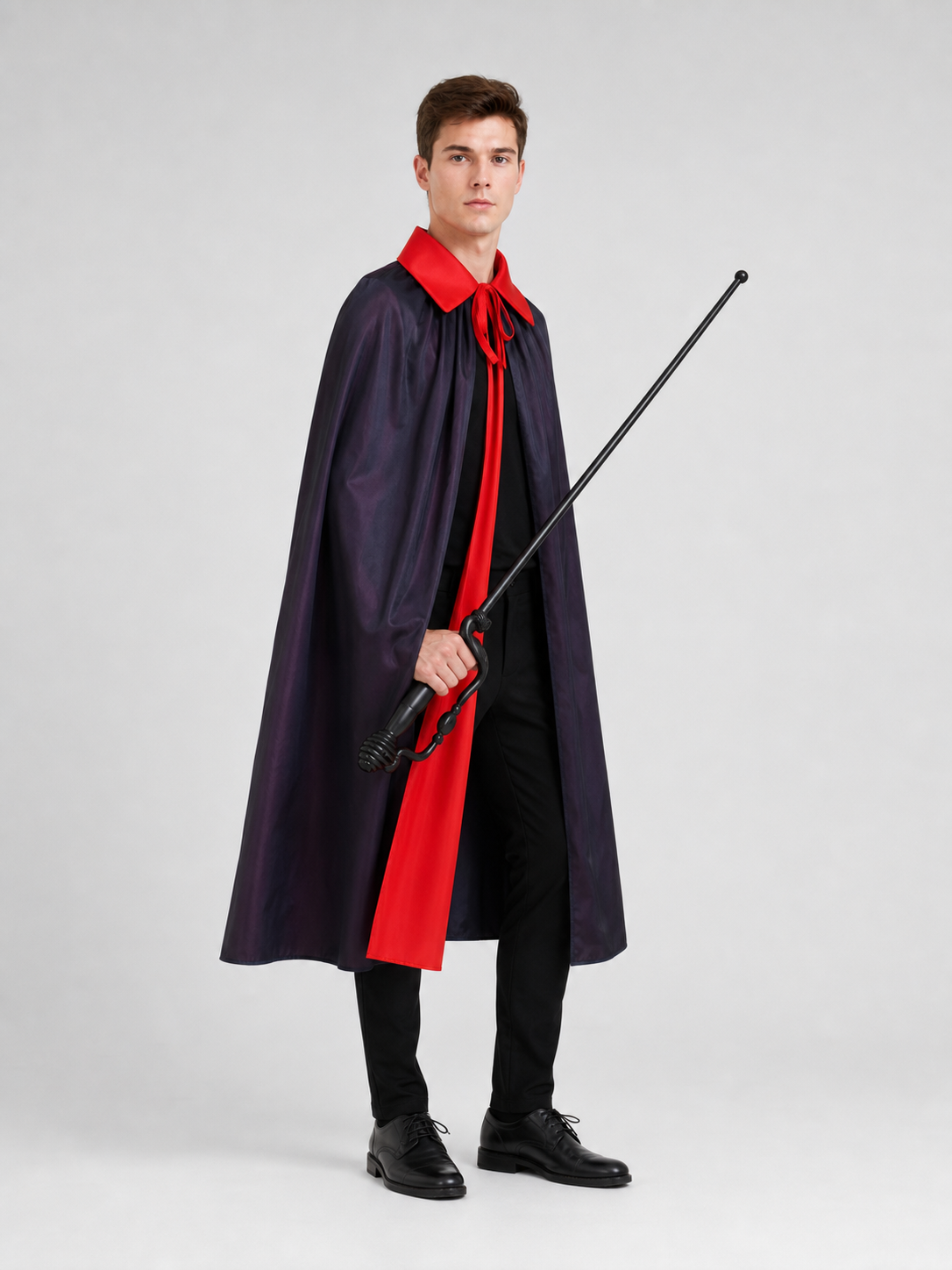 Black and red carnival cloak with hat and mask