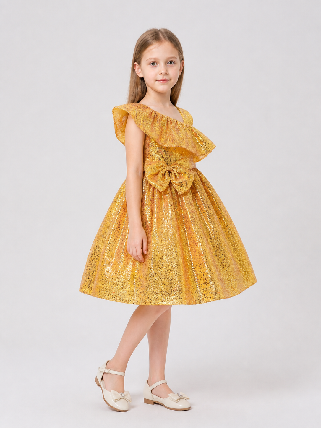 Gold Sequin Ball Gown for Girls for Weddings