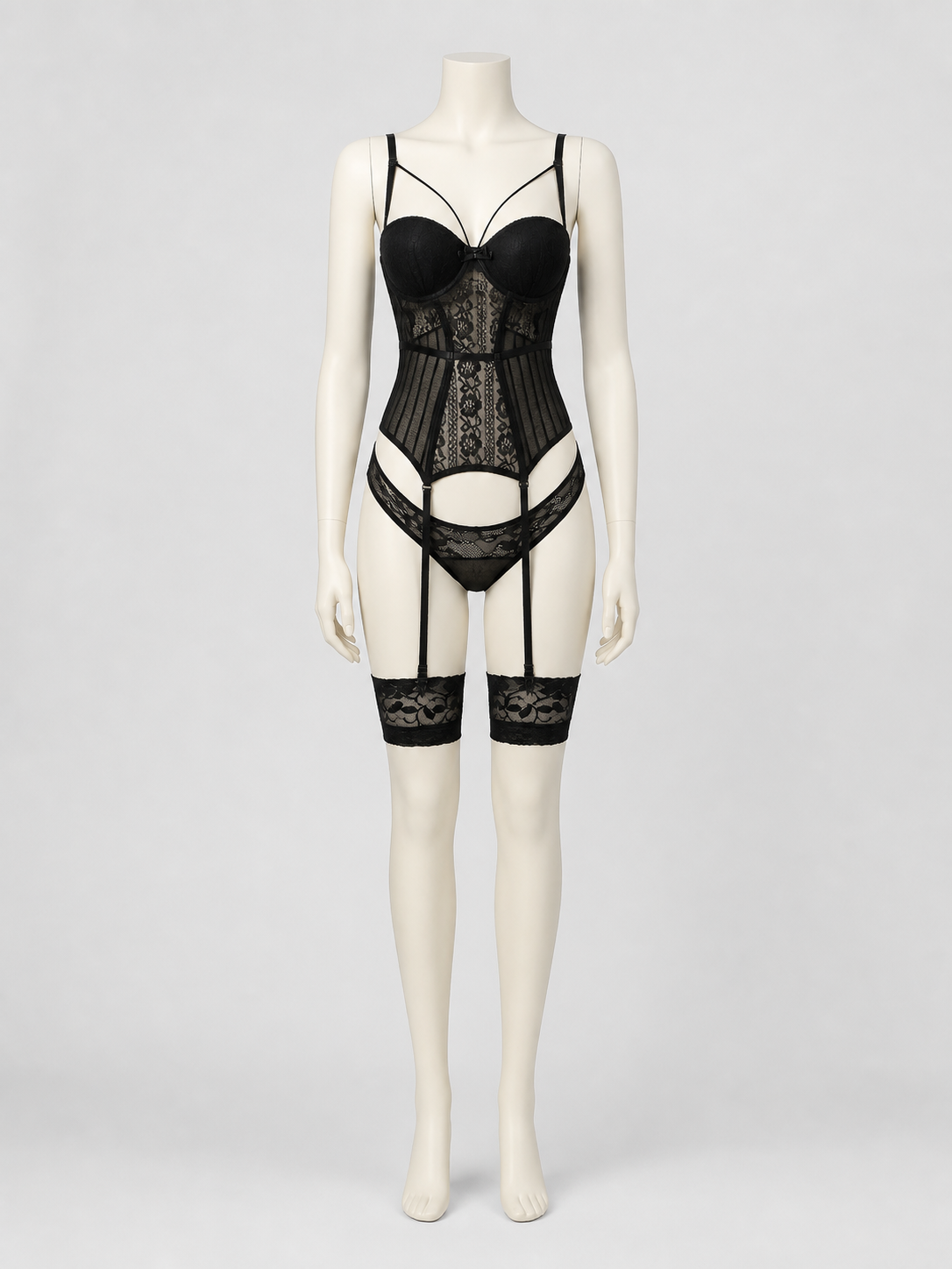 Erotic Lace and Sheer Mesh Bodysuit side view