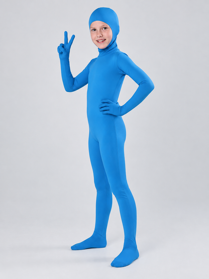 Form-Fitting Bright Blue Full-Body Bodysuit with Closed Head