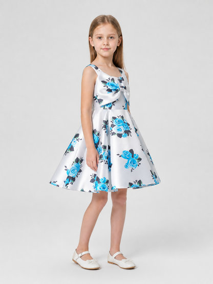 Girls’ sundress with a bow and floral print side view