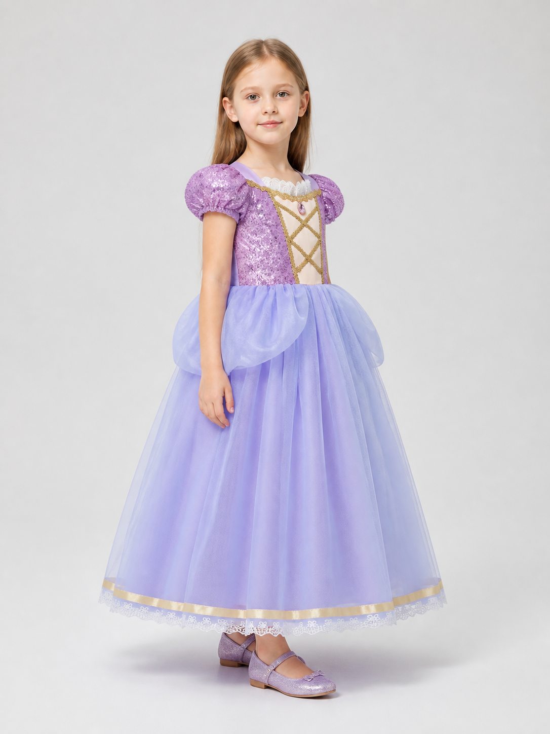Purple Sequin Princess Costume Dress side view