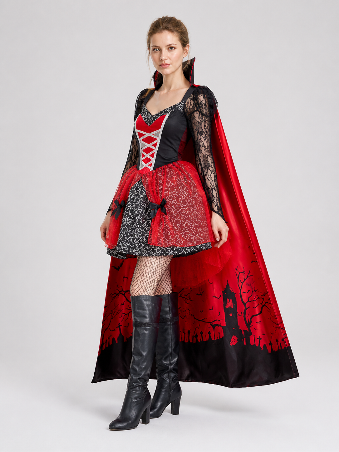 Vampire Costume with Cape, Gothic Dress side view