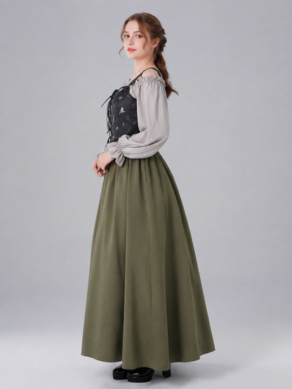 Medieval Dress with Vest Bodice and Ruffles side view