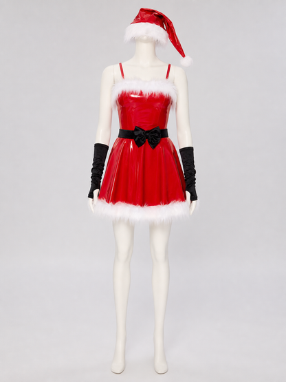 Christmas Character Costume: Red Dress with White Trim side view