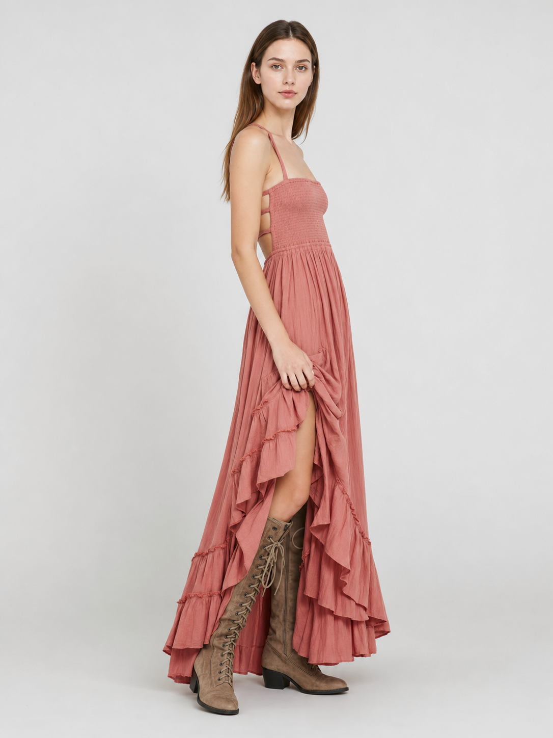 Boho-Style Maxi Dress with an Open Back
