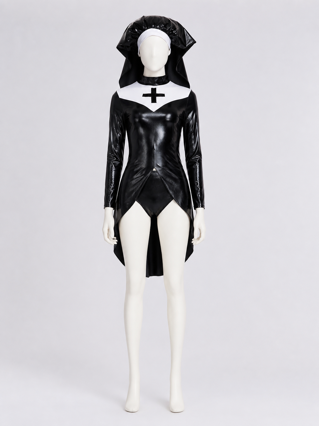 Hooded Cosplay Costume with Cross, Black and White side view