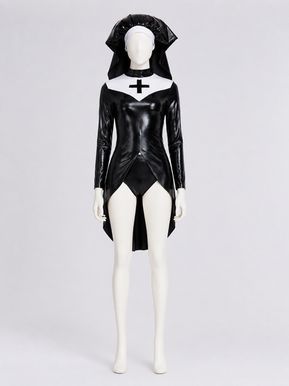 Hooded Cosplay Costume with Cross, Black and White side view