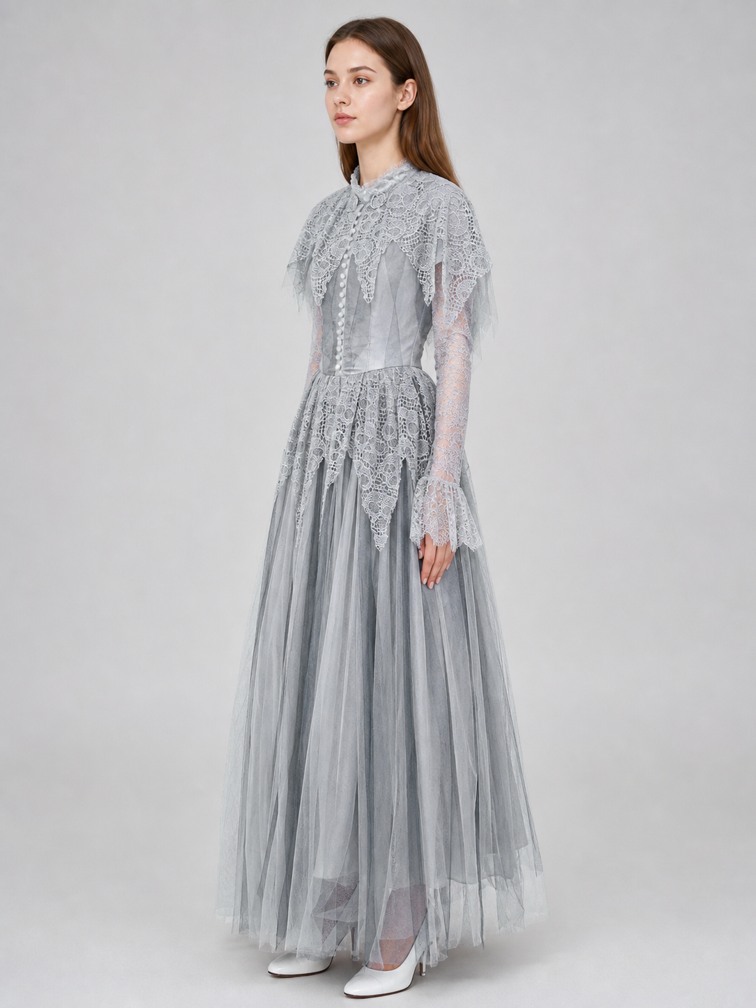 Gray Gothic Mesh Dress for Cosplay