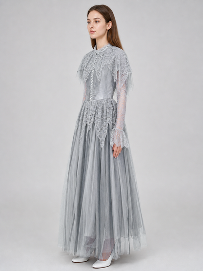 Gray Gothic Mesh Dress for Cosplay