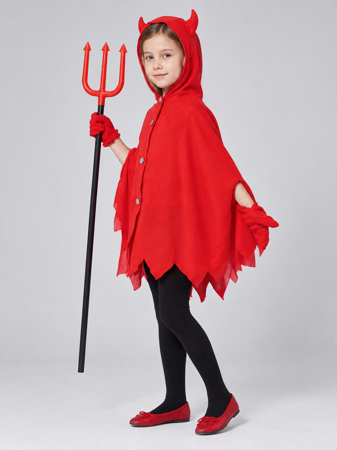 Devil Costume with Hood and Trident side view