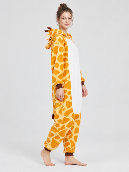 Fleece Giraffe Hooded One-Piece Pajamas