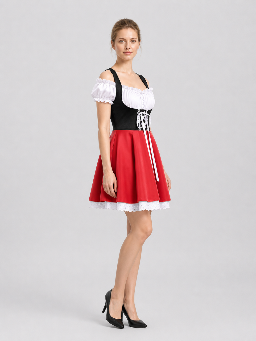 Oktoberfest Dress with Lace-Up Front and Full Skirt side view