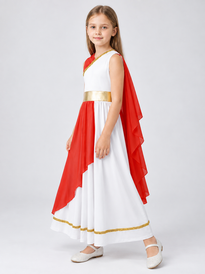 Carnival dress with a red cape and gold trim